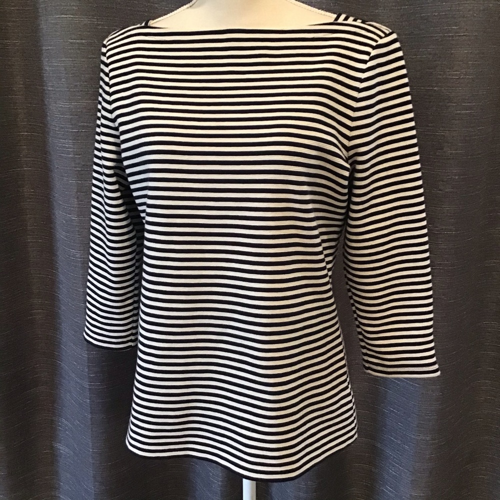 Talbots Navy Striped 3/4 sleeve shirt